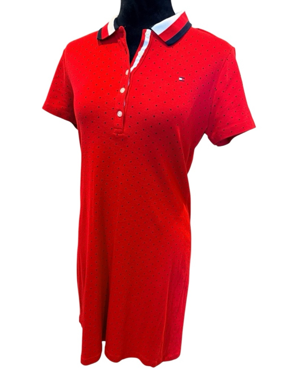 Tommy Hilfiger Dress Red Blue White Polo Polka Dot Shift Small